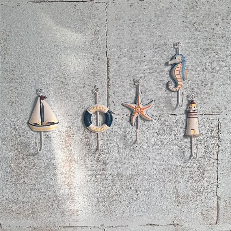 

Mediterranean Style Iron Wall Hooks Starfish Storage Shelf Schoolbag Clothes Headset Towel Rack Home Outdoor Hanging WJPDZS72