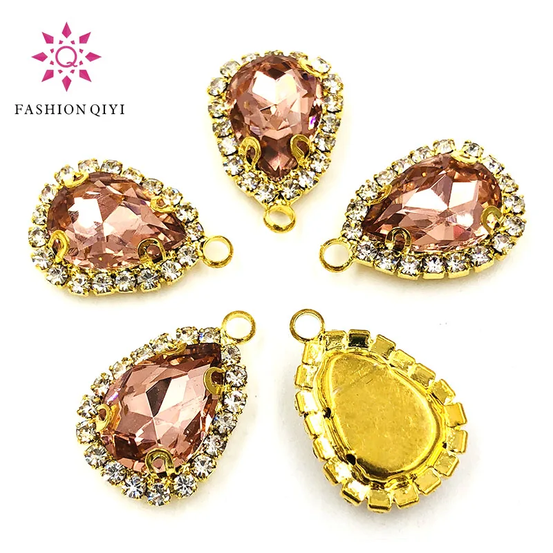 10 шт./упак. 10X14 мм золотистого цвета с красной каплевидной пуговицей с одним отверстием, высокое качество, ПРИШИТАЯ Стразы diyClothing/Garment