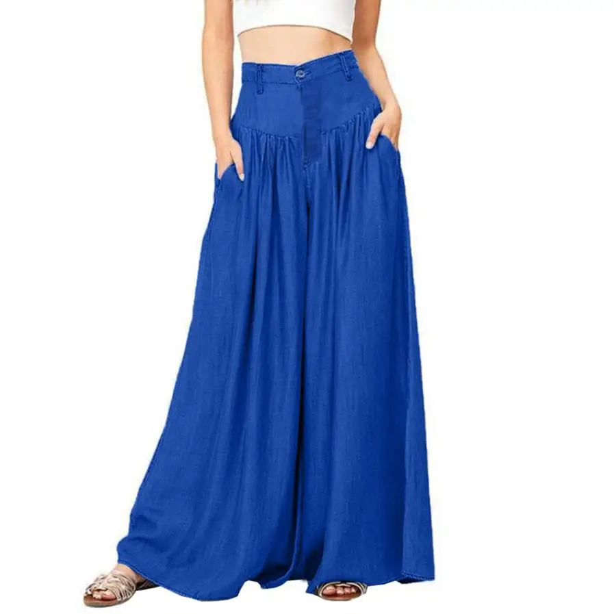 

2019 NEW Fashion Women Soft Pantalon Wide Legs Long Pants Casual High Waist Trousers Plus Size A20