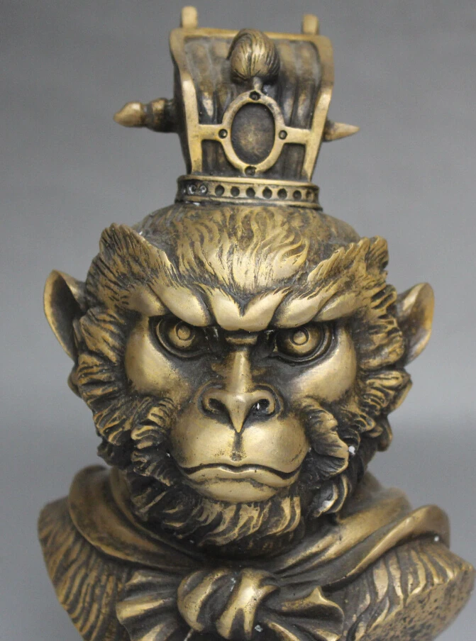 Китайский Миф Бронзовый красивый Sun Wukong Обезьяна Король голова бюст Статуя