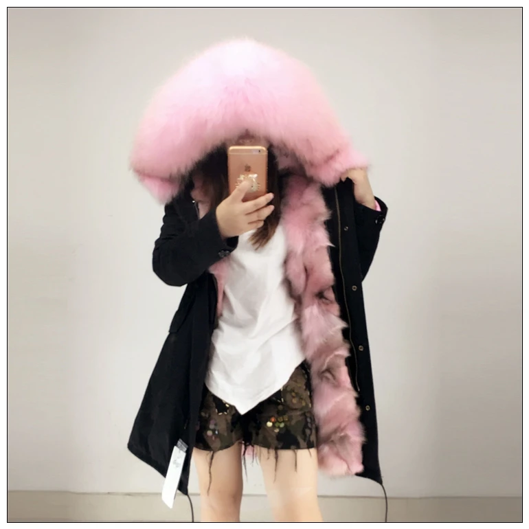 Новинка 2019 Зимняя женская куртка с капюшоном подкладкой из лисьего меха парка