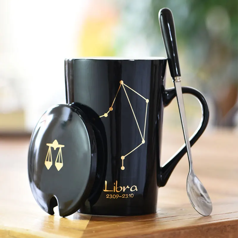 Крутая модная кружка с 24 созвездиями для чая молока кофе керамическая ложкой
