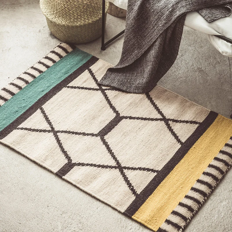 Однотонный ковер Kilim из 100% шерсти марокканский для гостиной геометрический белый
