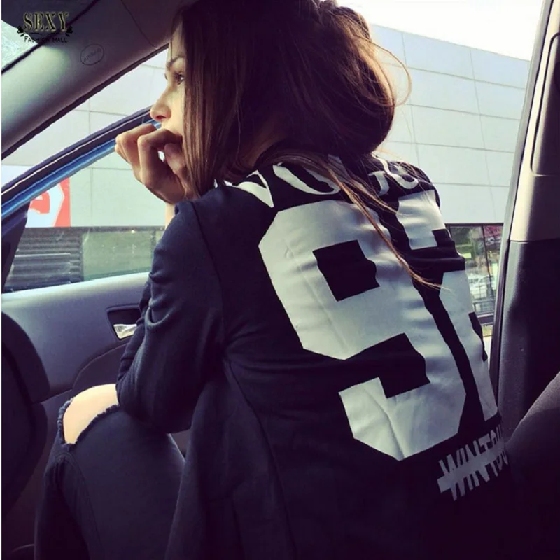 Базовые куртки для женщин Мода 2016 года с длинным рукавом Письмо куртка печати Vouge