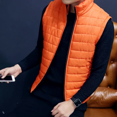 

2019 Autumn Men's Down Vest Jacket Coat Solid Color Sleeveless Waistcoat Male Thin Vest Slim Fit Zipper Vest Coats M-3XL