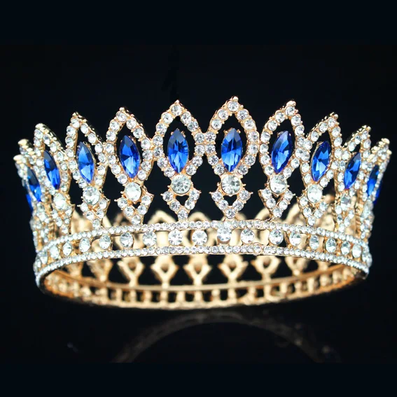 Gold Navy Винтажные хрустальные свадебные королевские короны, свадебные торжественные барочные тиары и короны для невесты, женские Украшения для волос, аксессуары - Окраска металла: Gold Navy
