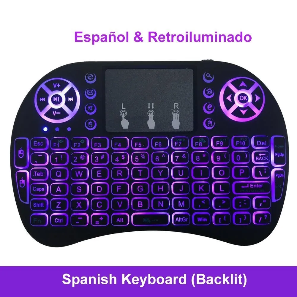 Spanish Backlit Jelly Comb 2,4G Беспроводная мини-клавиатура русская 7 цветов клавиатура с подсветкой Fly Air mouse с тачпадом пульт дистанционного управления Android tv Box - Цвет: Spanish Backlit