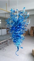 hot sale cheap frosted blue color led light fixture hand blown glass chihuly art glass chandelier lighting