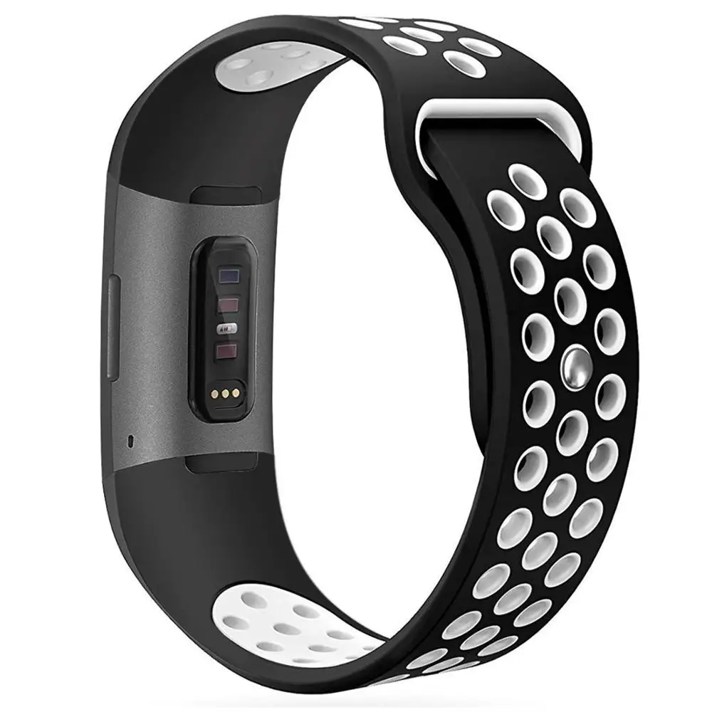 Black White Ktab смарт-аксессуары ремешок для часов Fitbit Charge 3 регулируемый спортивный силиконовый аксессуар наручный ремешок для часов для Charge3 SE полос - Цвет: Black White