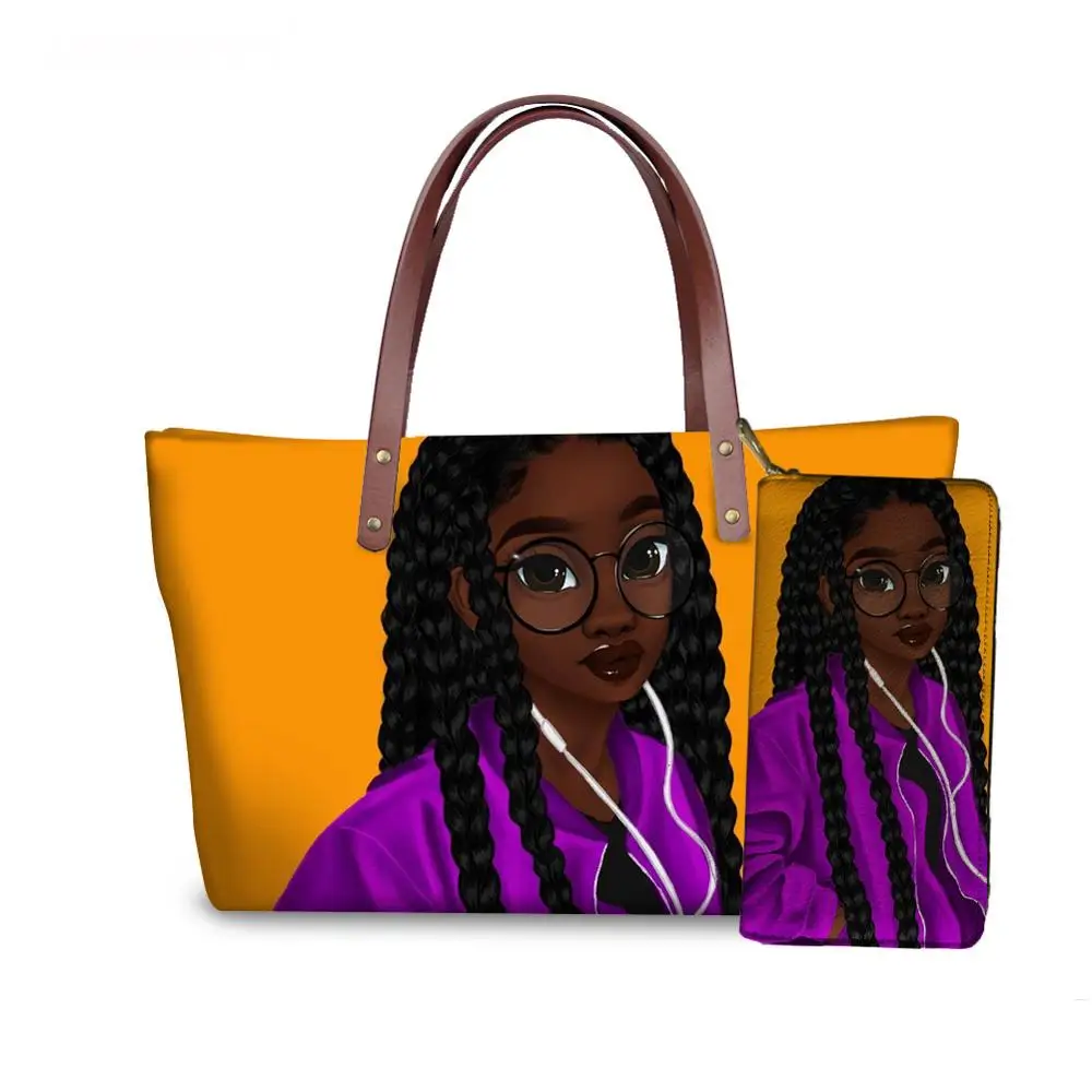 YQ4080ALZ21 FORUDESIGNS/женские сумки для черного искусства, афро-дизайн, сумка на плечо для девочек, женская сумка, 2 шт./компл., сумочка и кошелек, женские летние пляжные сумки - Цвет: YQ4080ALZ21