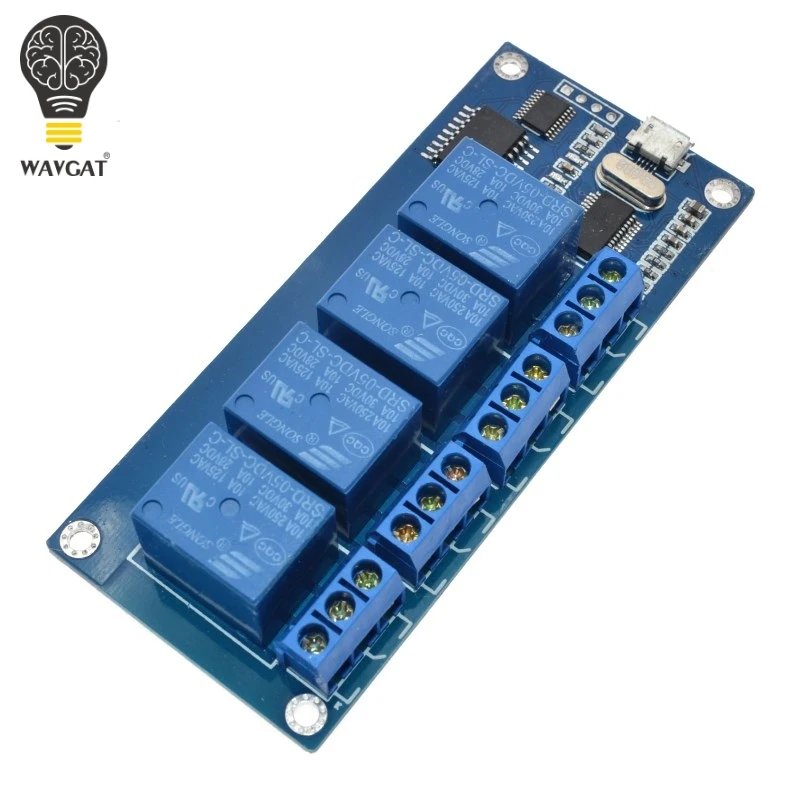 Микро релейный модуль WAVGAT 4 Канальный Релейный usb 5 В контрольная панель реле с