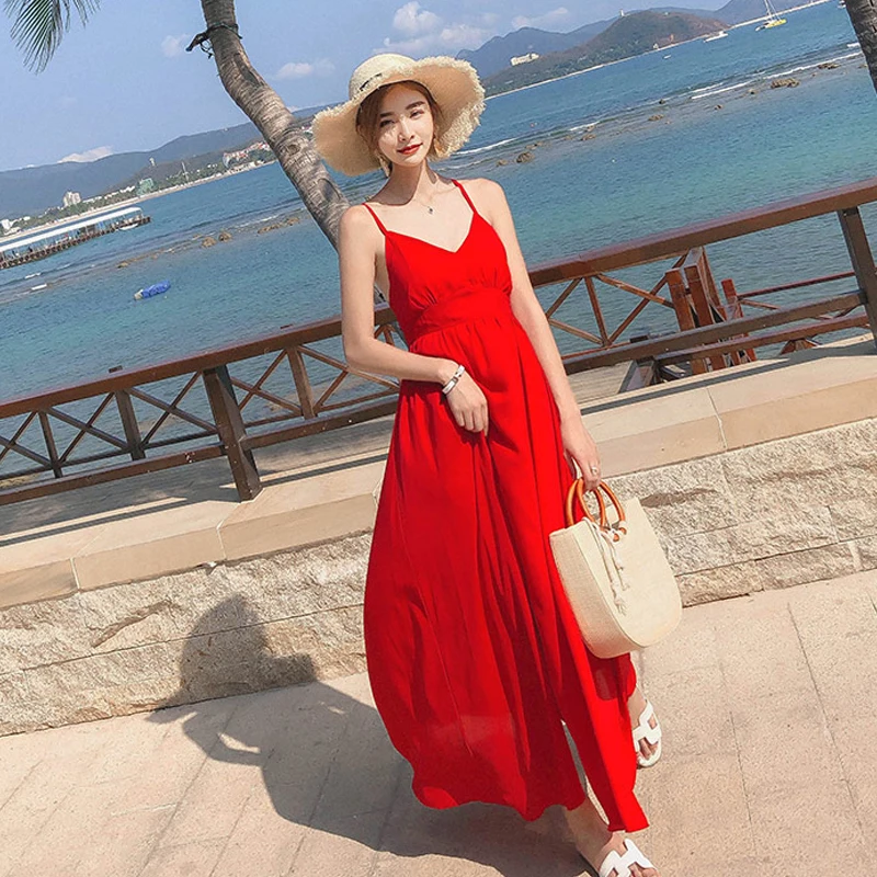 Новинка 2020 женское красное платье Пляжное Платье для отпуска на море Бали