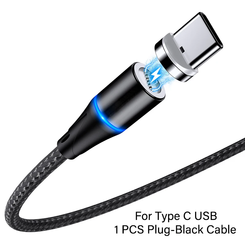 For Type C Black Магнитный USB кабель Micro usb type C для iPhone 7 3A кабели быстрой зарядки для Xiaomi MI9 8 Android Phone QC 3,0 провод зарядного устройства - Цвет: For Type C Black