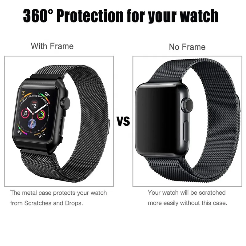 ASHEI для Apple Watch Series 4 Milanese Loop Band с металлическим защитным корпусом браслет на запястье для iWatch 40 мм 44 мм 38 мм 42 мм ремешок