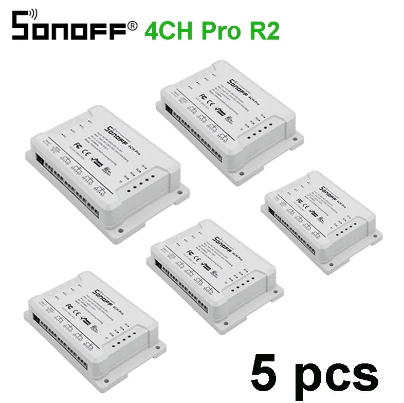 4CH Pro R2 5PCS Sonoff 4CH Pro R2, умный Wifi переключатель 433 МГц RF Wifi светильник 4 банды 3 режима работы инчинг интерлок умный дом с Alexa - Комплект: 4CH Pro R2 5PCS