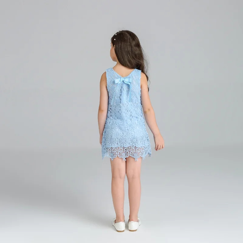High Quality Children Baby Girl Clothes Summer Dress Kids Dresses Sleeveless Blue Lace Bow Fashion Princess V20 | Детская одежда и