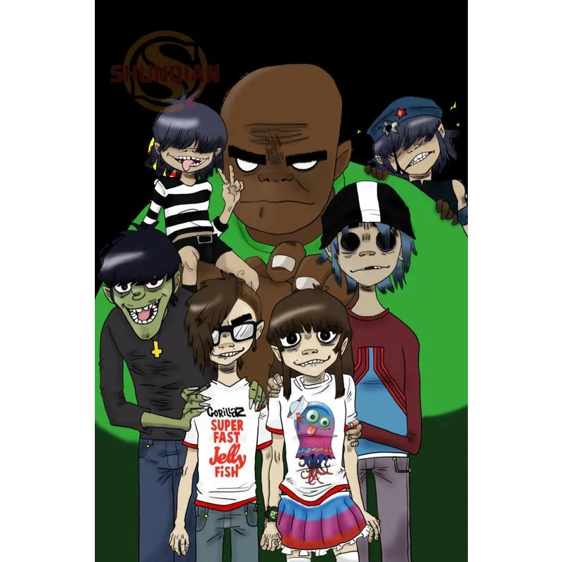 Постер с героями мультфильмов Gorillaz на заказ, атласный постер, ткань для печати, настенный постер, принт из шелковой ткани с принтом, постер - Цвет: Белый