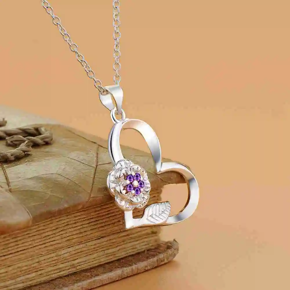 Ожерелье женское новое сердце цветок ожерелье с подвеской со стразами bijoux femme 3