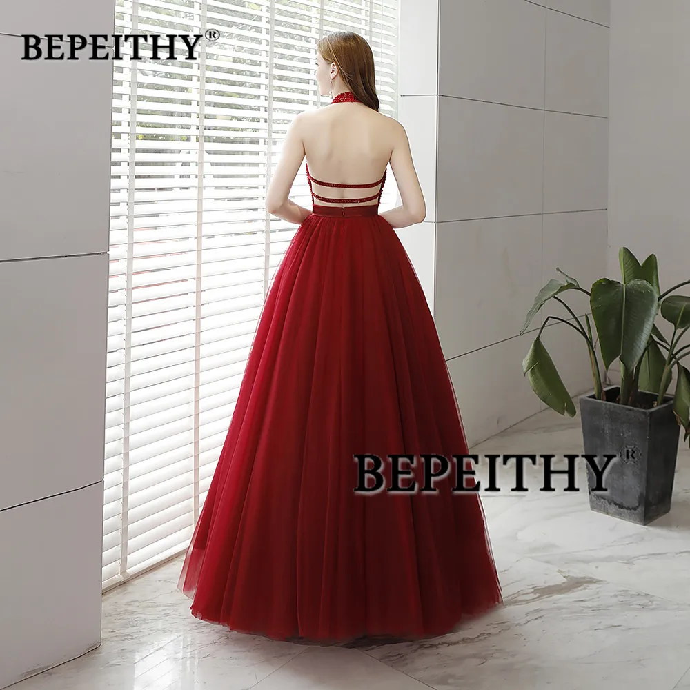 Vestido De Festa Longo Холтер винно красные платья для выпускного вечера сексуальное