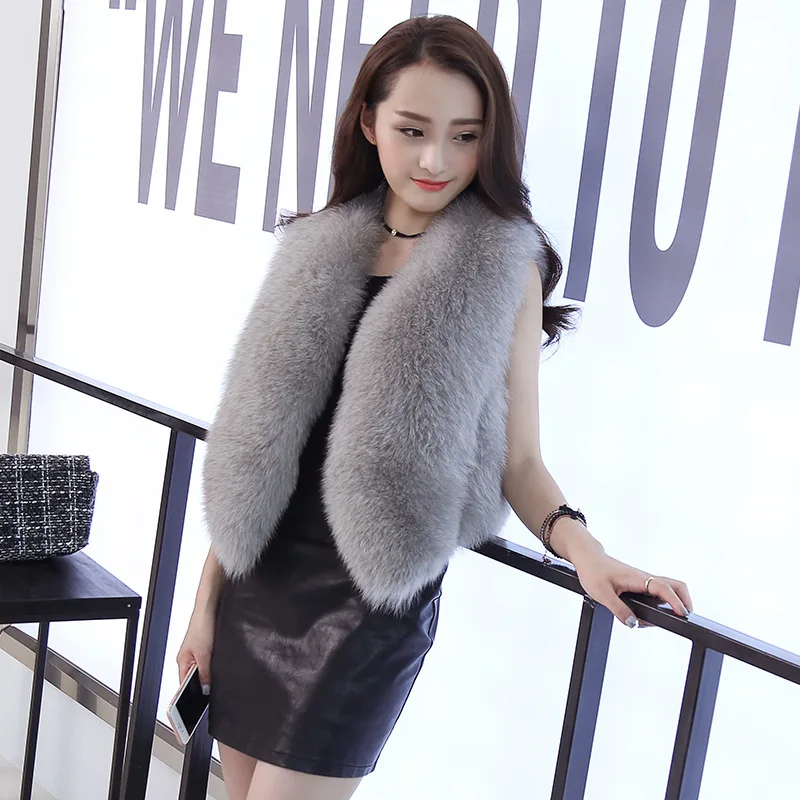 Женский Осенний жилет из искусственного лисьего меха Короткие стильные женские