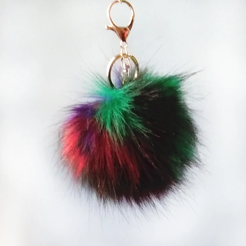 10 cm Green Purple Series Faux Raccoon fur Pompon Keychain Irregular Color Combinations Pendant Jewelry Accessories Handicraft | Украшения