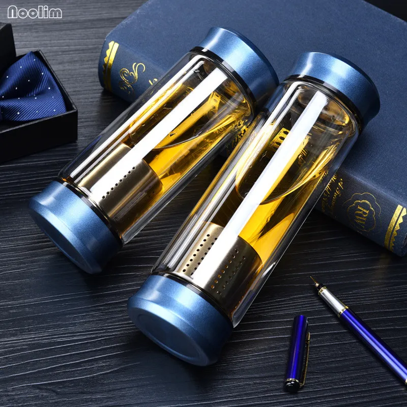 Портативная стеклянная бутылка для воды с крышкой ситечко чая листьями