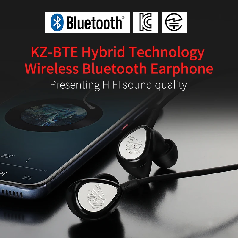 Беспроводные наушники KZ BTE спортивные водонепроницаемые Hi-Fi с поддержкой Bluetooth