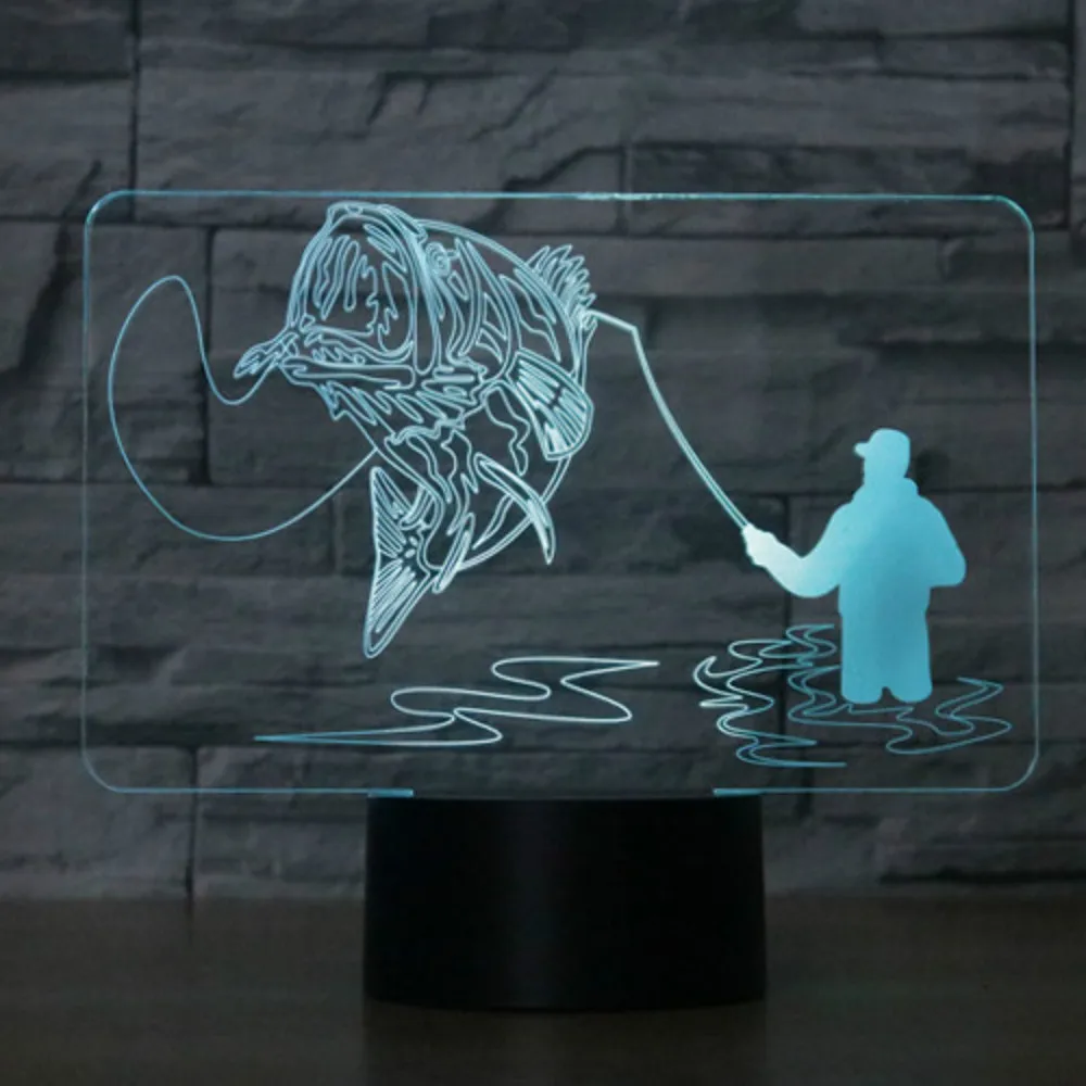 Креативная 3D лампа для рыбалки USB светодиодный ночник дистанционный