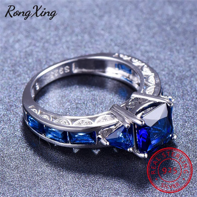RongXing модное квадратное кольцо с камнем для женщин и мужчин 100% Стерлинговое