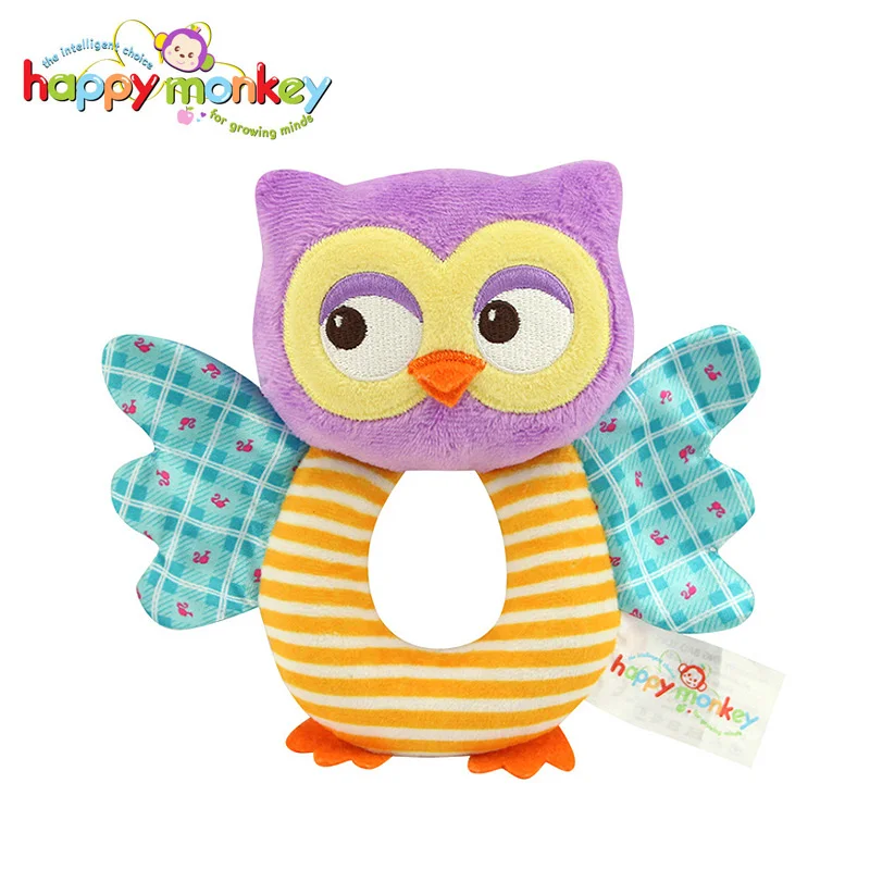 Owl Мягкие плюшевые мягкие детские погремушки игрушки для детей 0-12 месяцев милые животные развития развивающий подарок счастливой обезьяны - Цвет: Owl