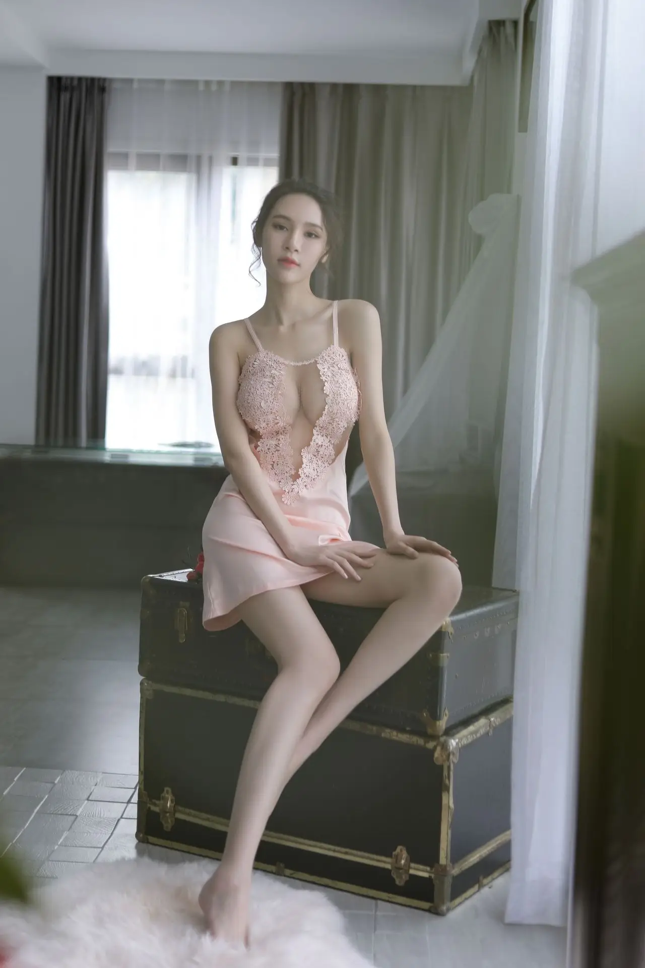 Kaguster Sexy sleepwear sik silk mujer dress Nightgown Nuisette Lingerie Women nightwear SEXI underdress satin Top Lace shirt