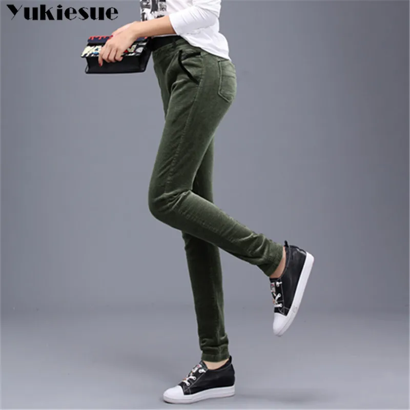 corduroy harem pants women fleece winter warm velvet skinny high waist elastic patwork womens trousers female leggings Plus size | Женская