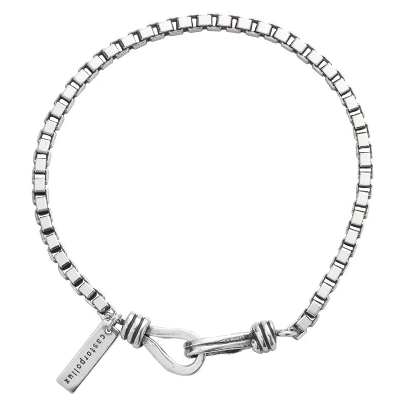 

100% Genuine 925 Sterling Silver Ins Charm Bracelets For Women Retro Style Box Chain Bracelets Snap Button Jewelry