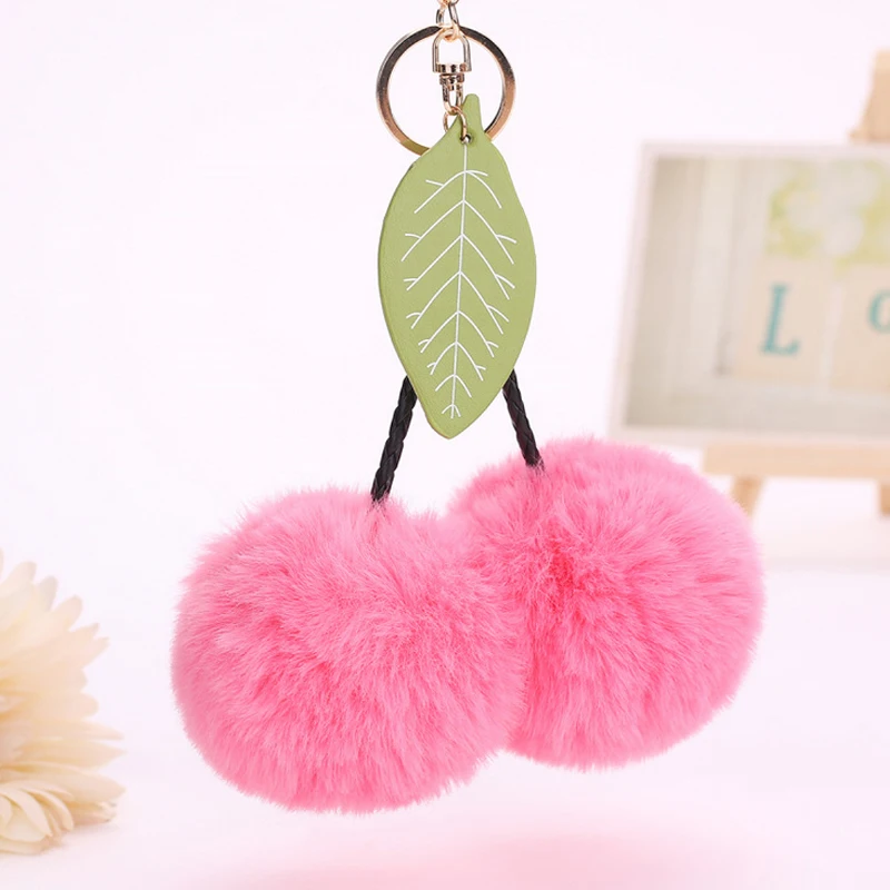 Original Cute Faux Rabbit Fur Ball Pompom Cherry Fluffy Pompon Key Chain Pom Toy Keyring Bag Charms Car Trinket | Украшения и