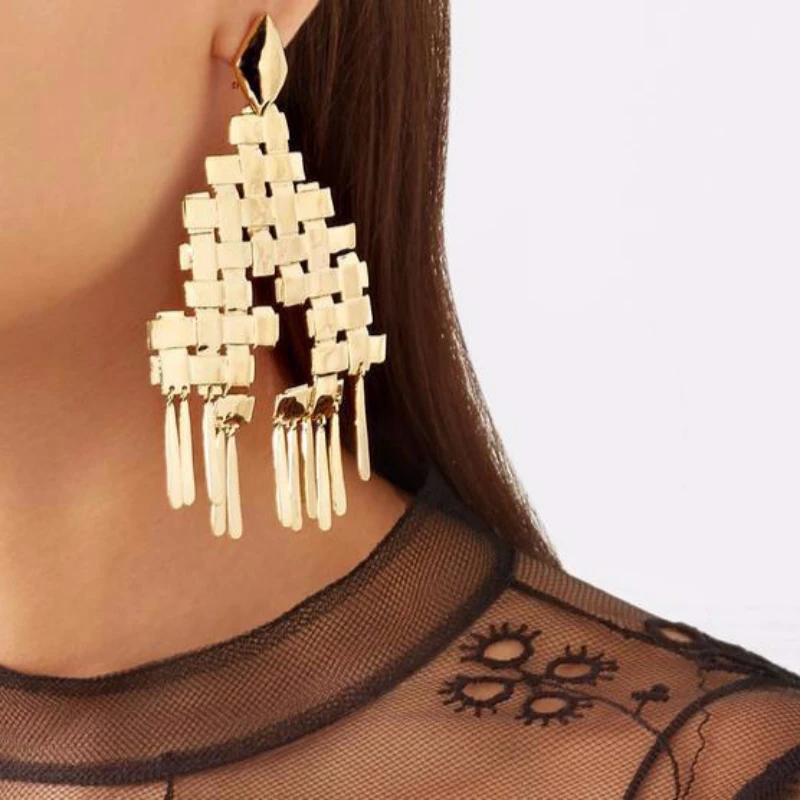 Female Ethnic Retro Metal Drop Earrings Punk Rock Brincos Hollow Alloy Weave Dangle for Women Party Statement Jewelry | Украшения и