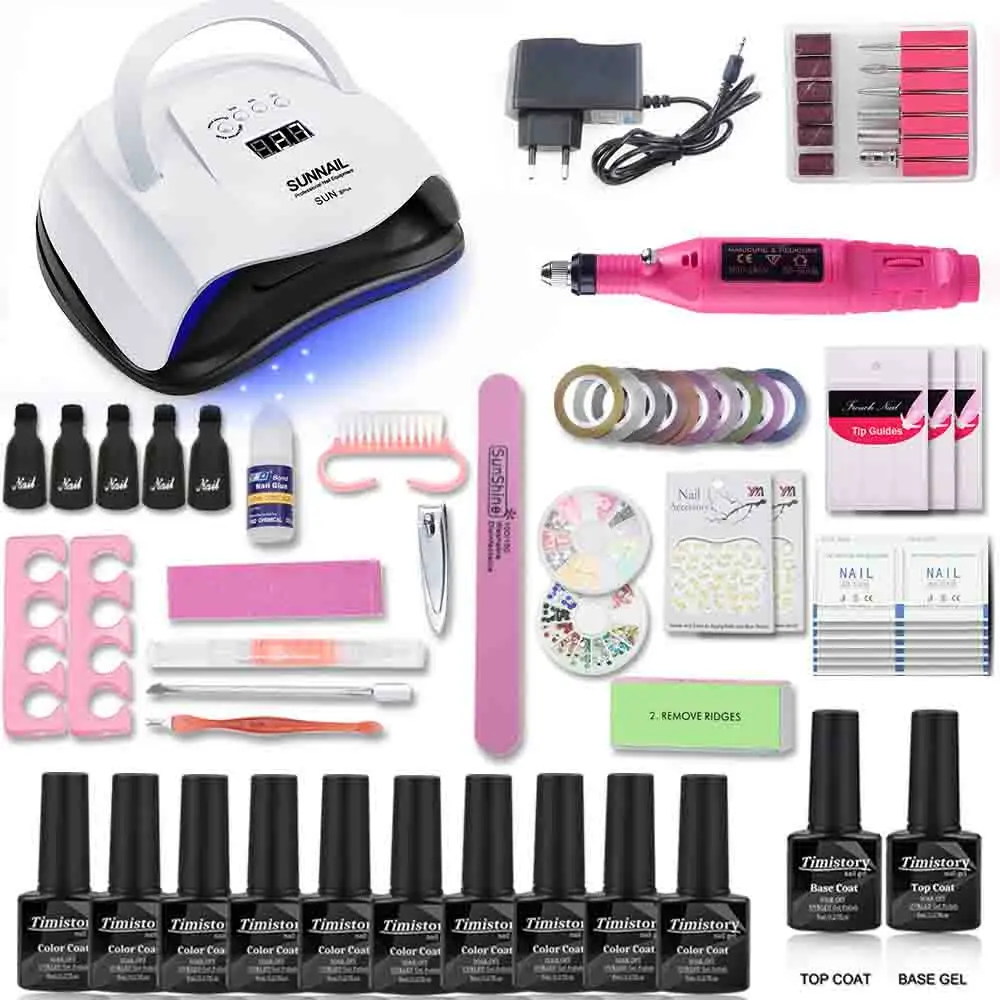 80W-Lamp-set Маникюрных наборов 10 цветов Гель-лак для ногтей, Лаки лак маникюрный набор с 80/54/36W УФ-светодиодный светильник, Электрический Фрезер для ногтей, сверлильный станок Инструменты для маникюра - Цвет: 80W-Lamp-set