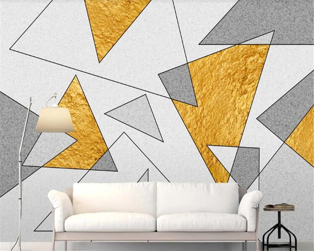 beibehang papel de parede 3d Abstract geometric wallpaper golden lines light luxury background wall for kids room | Обустройство дома