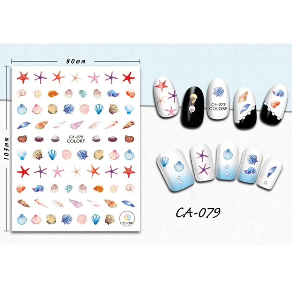 CA079 1 лист смешанные цвета модные узоры стикеры 3D на ногти Nail Art осень/лето тематический дизайн очаровательные наклейки Маникюрный Инструмент BECA073-081 - Цвет: CA079