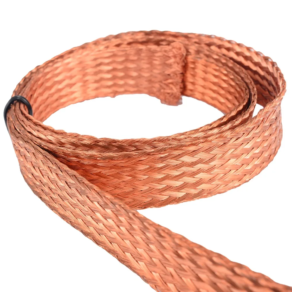 

Pure Copper Flat Braid Cable 1m/3.3ft Length 15mm Width Bare Braid Wire For Connecting Ground Lead