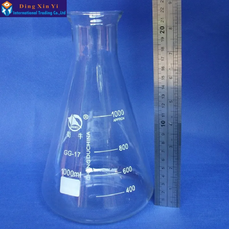 (2 шт./лот) 1000 мл стеклянная колба Erlenmeyer коническая лабораторное использование