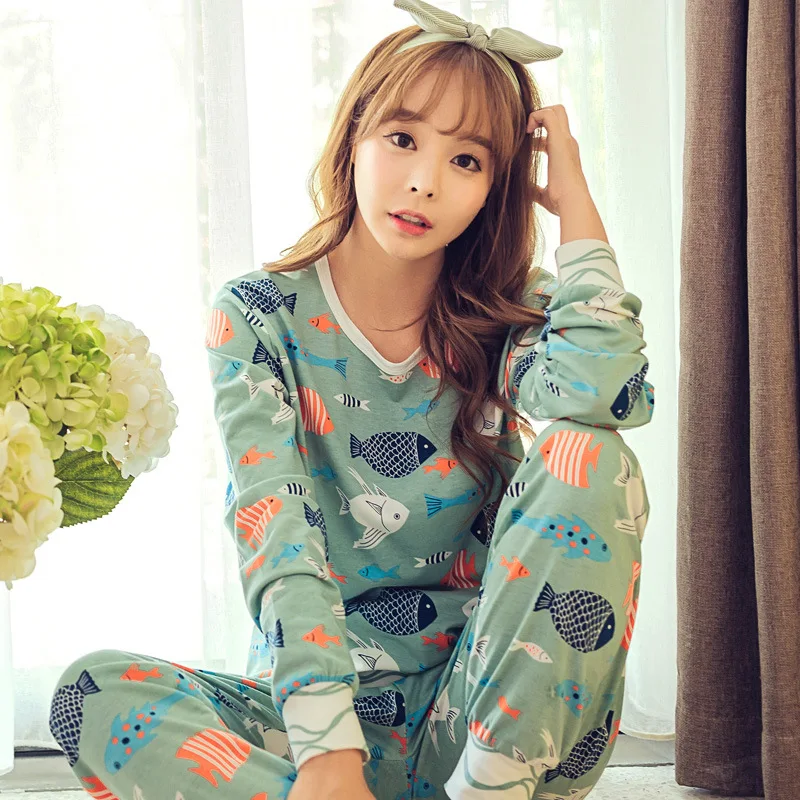 

JRMISSLI Spring Autumn Womens Pajama Sets O-Neck Long Sleeve Women Sleepwear Pajamas girls nightgown for woman