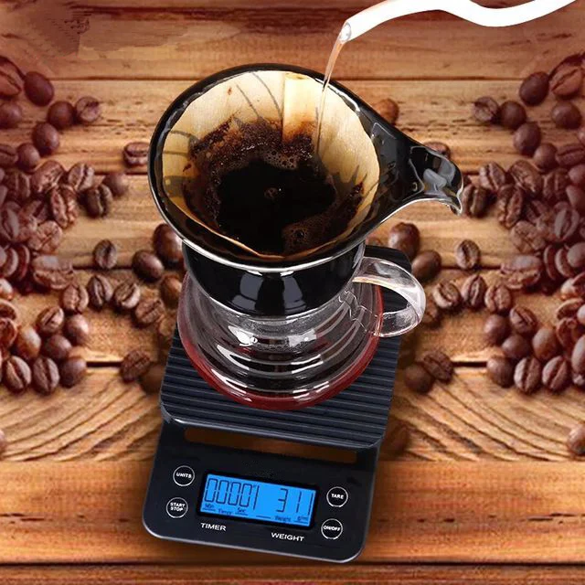 

Digital Coffee Scales with Timer:0.1g Precision Sensors, 6.6lb/3kg Kitchen Scales Food Scales Batteries Included, Black with Gre