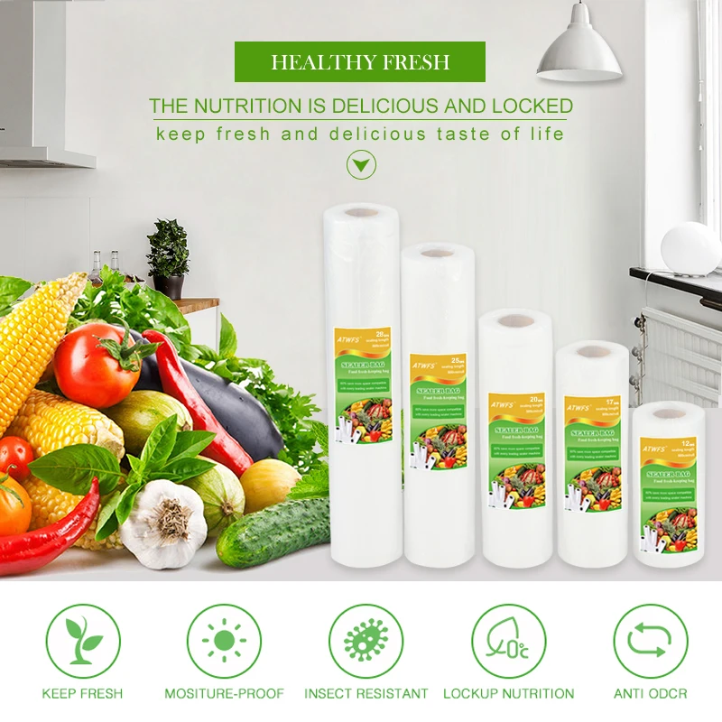ATWFS вакуумный мешок Еда вакуумный упаковщик Упаковка Мешок вакуумный упаковщик мешки для хранения Еда длительного сохранения свежести 12/17/20/25/28 см* 500 1 рулон