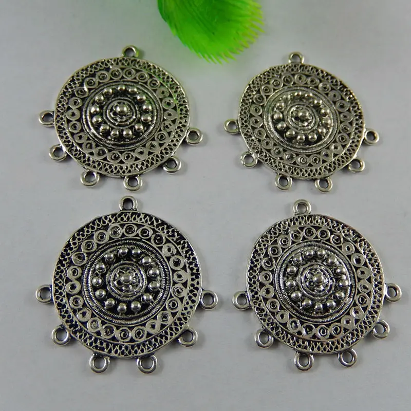 10 шт./лот Винтажный серебряный сплав круглый Цветочный браслет ожерелье подвески