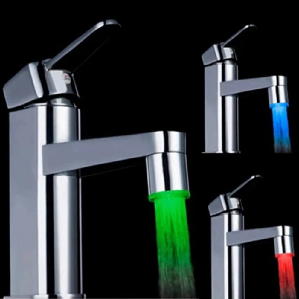 1pc Water Faucet Light LED 7 Colors Changing Glow Shower Stream Tap universal adapter external Left screw Kitchen Bathroom | Обустройство