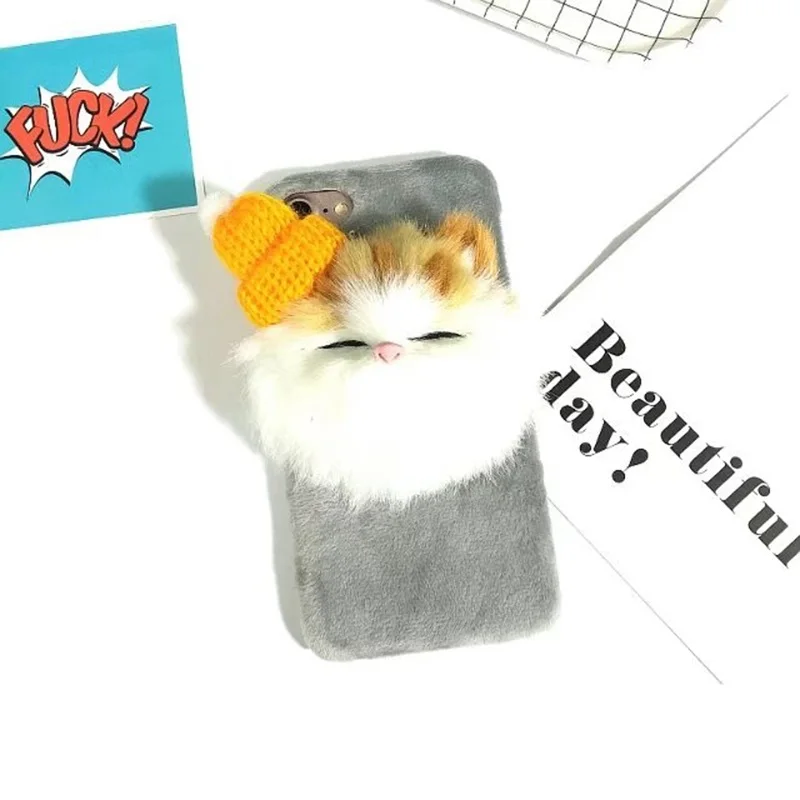 Рождественский чехол с милым котом для Xiaomi mi A1 A2 8 8SE mi X2 мягкий меховой плюшевый жесткий чехол для телефона DIY 3D Кот Fundas Coque бренд
