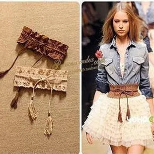 

All-match women's pear cutout flower tassel elastic cummerbund belt ml13