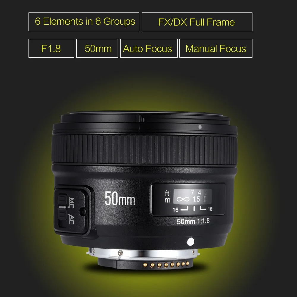 YONGNUO YN50mm F1.8 Large Aperture Auto Focus Lens For Nikon D800 D300 D700 D3200 D3300 D5100 D5200 D5300 DSLR Camera | Электроника
