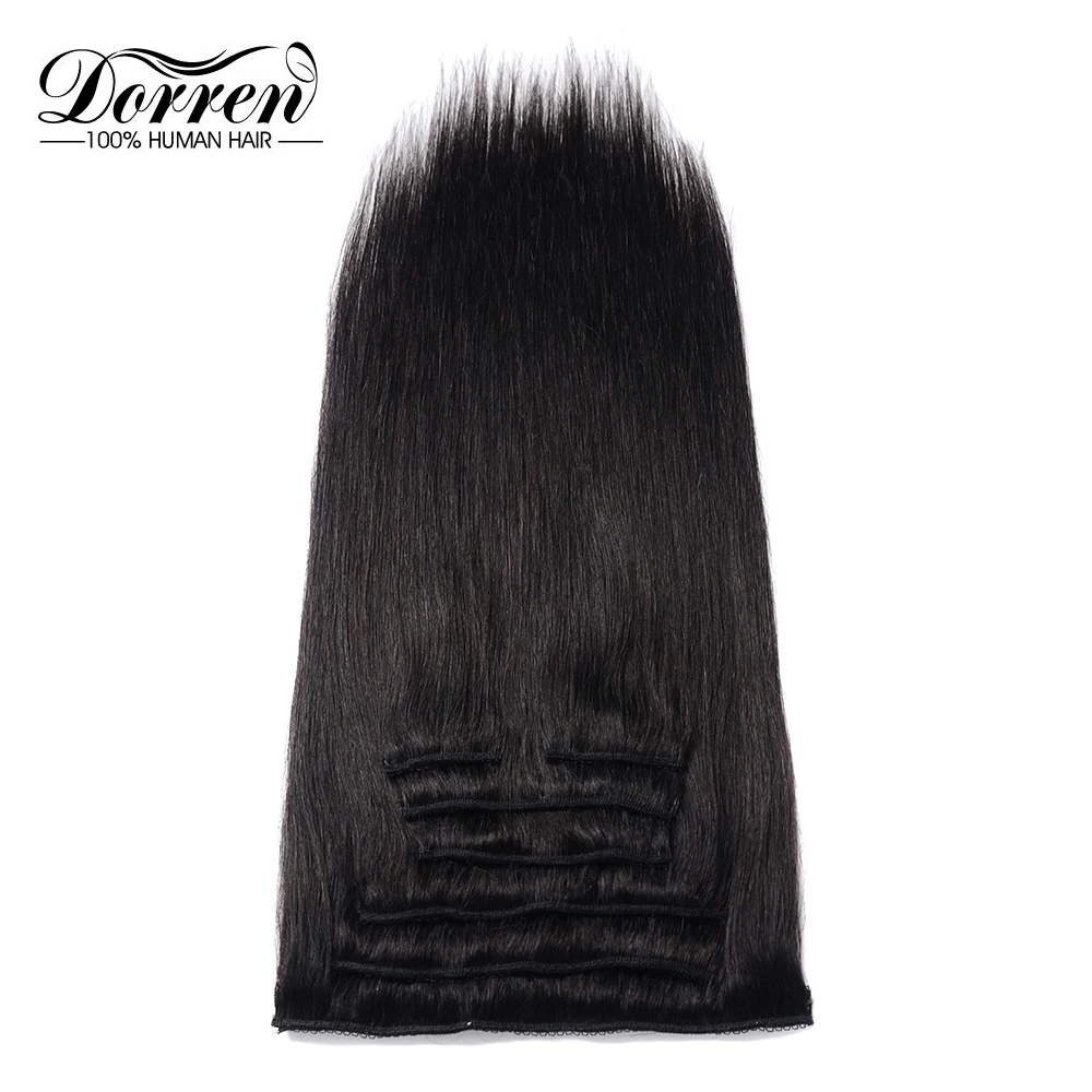 Doreen, 200 г, европейские волосы, машинка для наращивания, Remy, прямые волосы для наращивания на заколках, человеческие волосы темного цвета, комплект на всю голову 1"-22"