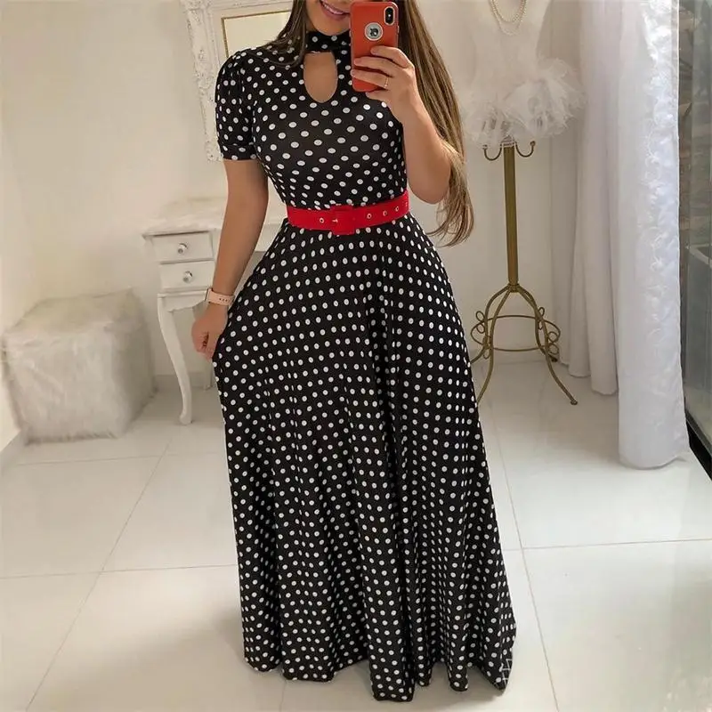 black Wave dress Женское летнее платье с цветочным принтом Бохо пляжный длинный платье повседневное с коротким рукавом вечернее длинное платье Сарафан Vestidos Pluse sizeS-5XL - Цвет: black Wave dress